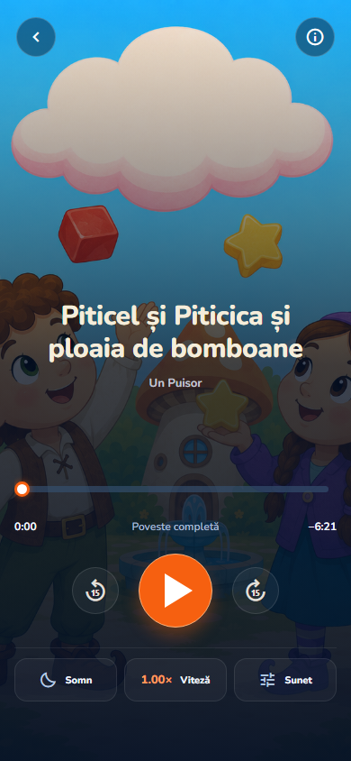 Playerul audio real Un Puișor redând povestea Piticel și Piticica